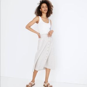 Madewell Striped Button-Front Midi Skirt